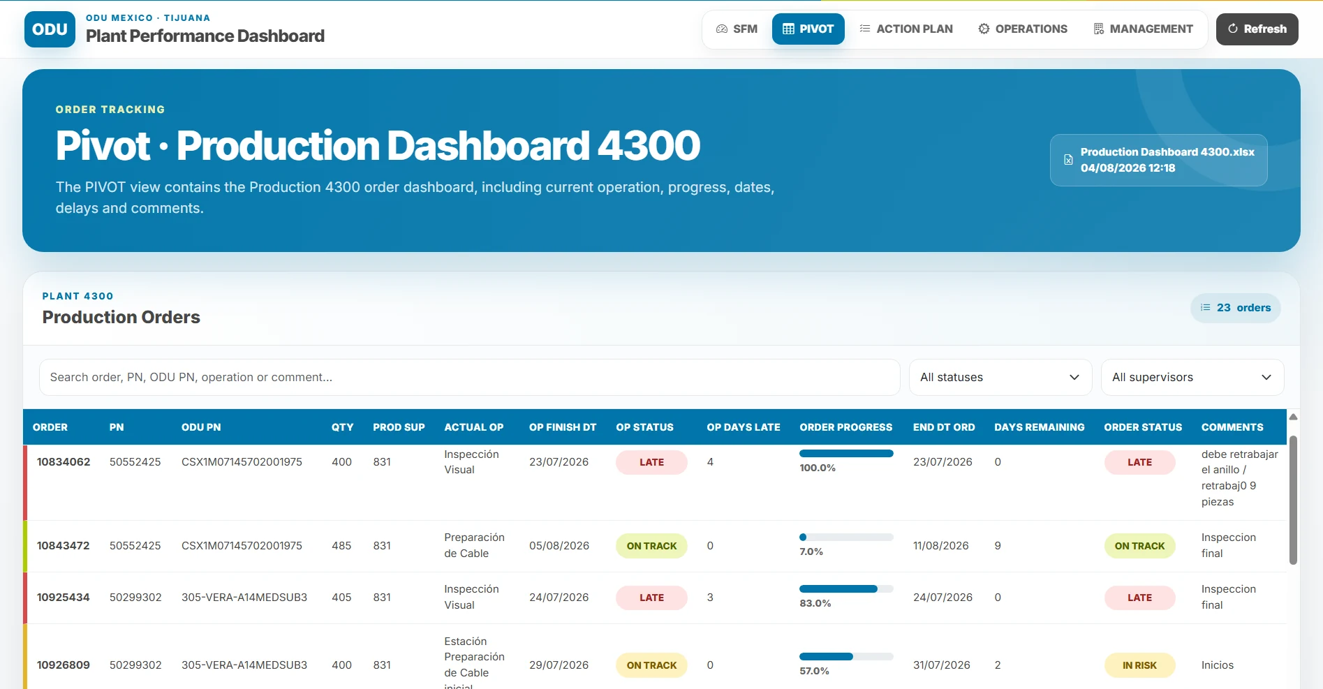 Vista PIVOT con información sensible censurada